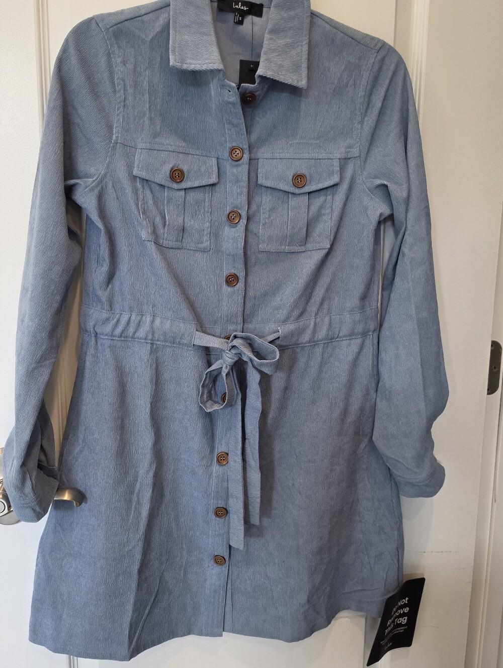 Lulus Simple Affection Blue Corduroy Mini Dress With Pockets Small NWT - Picture 3 of 8